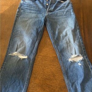 MOTHER Blue Distressed Straight Leg Jeans